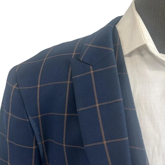 Steven‎ Land Suit 3 Piece 44L 36x30 Blue Henry Windowpane Plaid Dressy